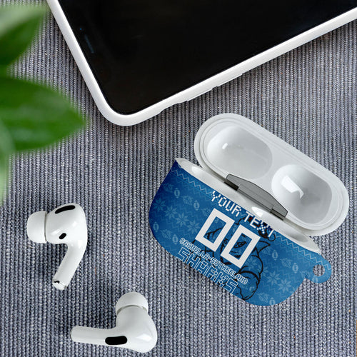 Personalized Cronulla Sharks Christmas AirPods Case Australian Rugby Fans - Pixelated Ugly Xmas Pattern Mascot Santa
