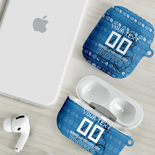 Personalized Cronulla Sharks Christmas AirPods Case Australian Rugby Fans - Pixelated Ugly Xmas Pattern Mascot Santa