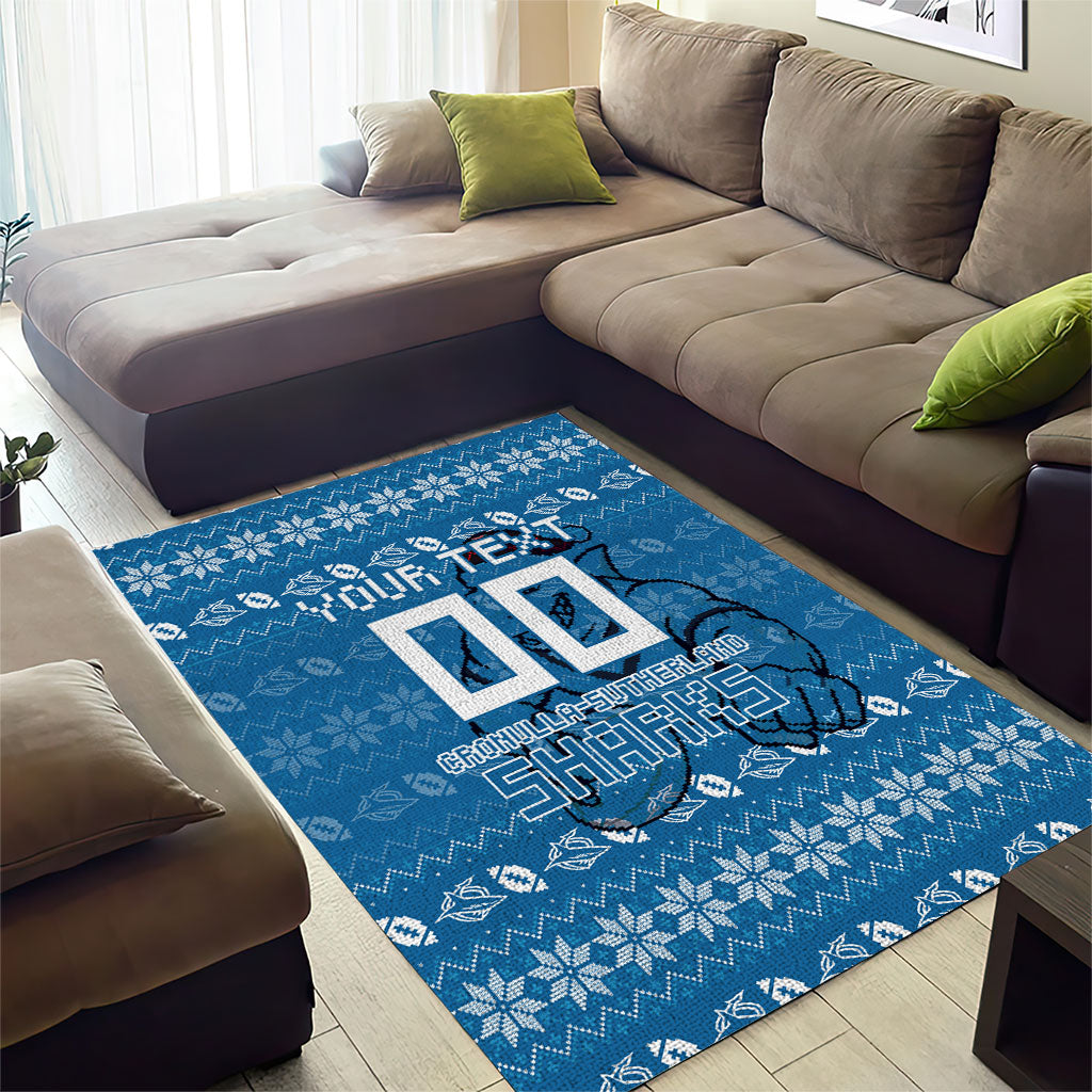 Personalized Cronulla Sharks Christmas Area Rug Australian Rugby Fans - Pixelated Ugly Xmas Pattern Mascot Santa