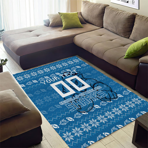 Personalized Cronulla Sharks Christmas Area Rug Australian Rugby Fans - Pixelated Ugly Xmas Pattern Mascot Santa