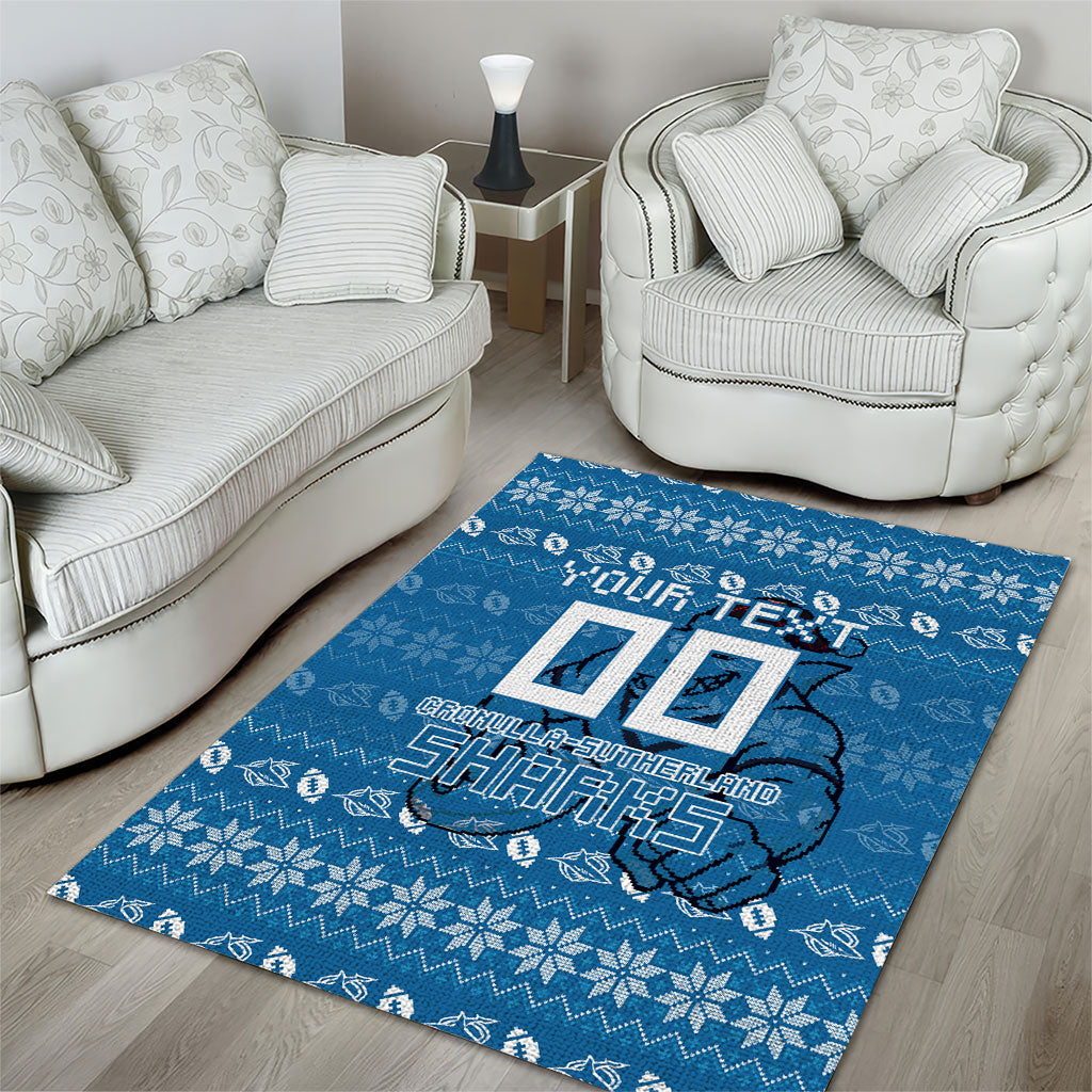 Personalized Cronulla Sharks Christmas Area Rug Australian Rugby Fans - Pixelated Ugly Xmas Pattern Mascot Santa