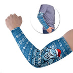 Personalized Cronulla Sharks Christmas Arm Sleeves Australian Rugby Fans - Pixelated Ugly Xmas Pattern Mascot Santa