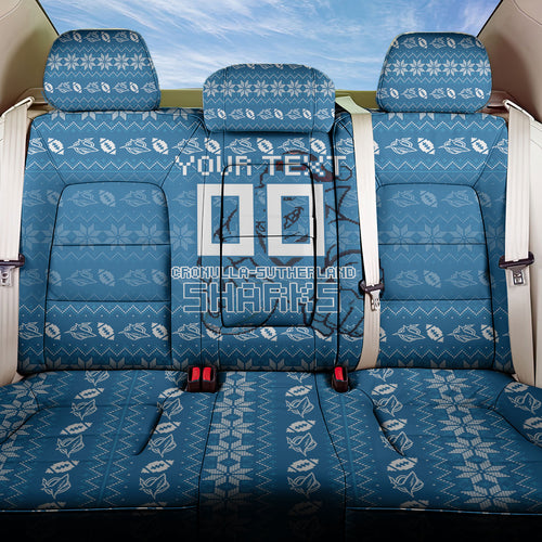 Personalized Cronulla Sharks Christmas Back Car Seat Cover Australian Rugby Fans - Pixelated Ugly Xmas Pattern Mascot Santa