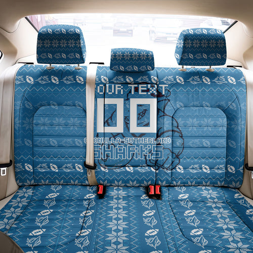 Personalized Cronulla Sharks Christmas Back Car Seat Cover Australian Rugby Fans - Pixelated Ugly Xmas Pattern Mascot Santa