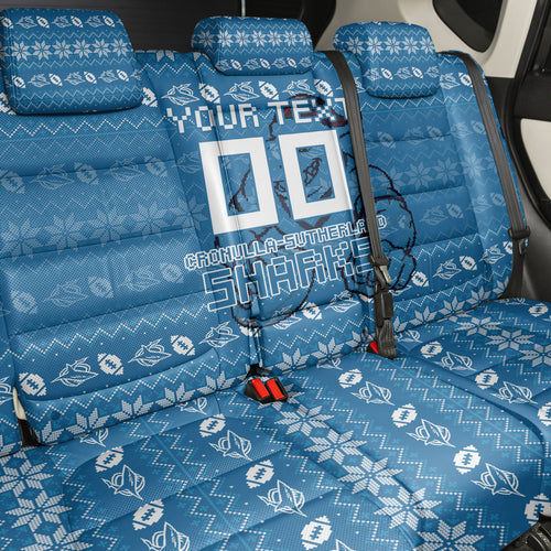 Personalized Cronulla Sharks Christmas Back Car Seat Cover Australian Rugby Fans - Pixelated Ugly Xmas Pattern Mascot Santa