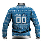 Personalized Cronulla Sharks Christmas Baseball Jacket Australian Rugby Fans - Pixelated Ugly Xmas Pattern Mascot Santa