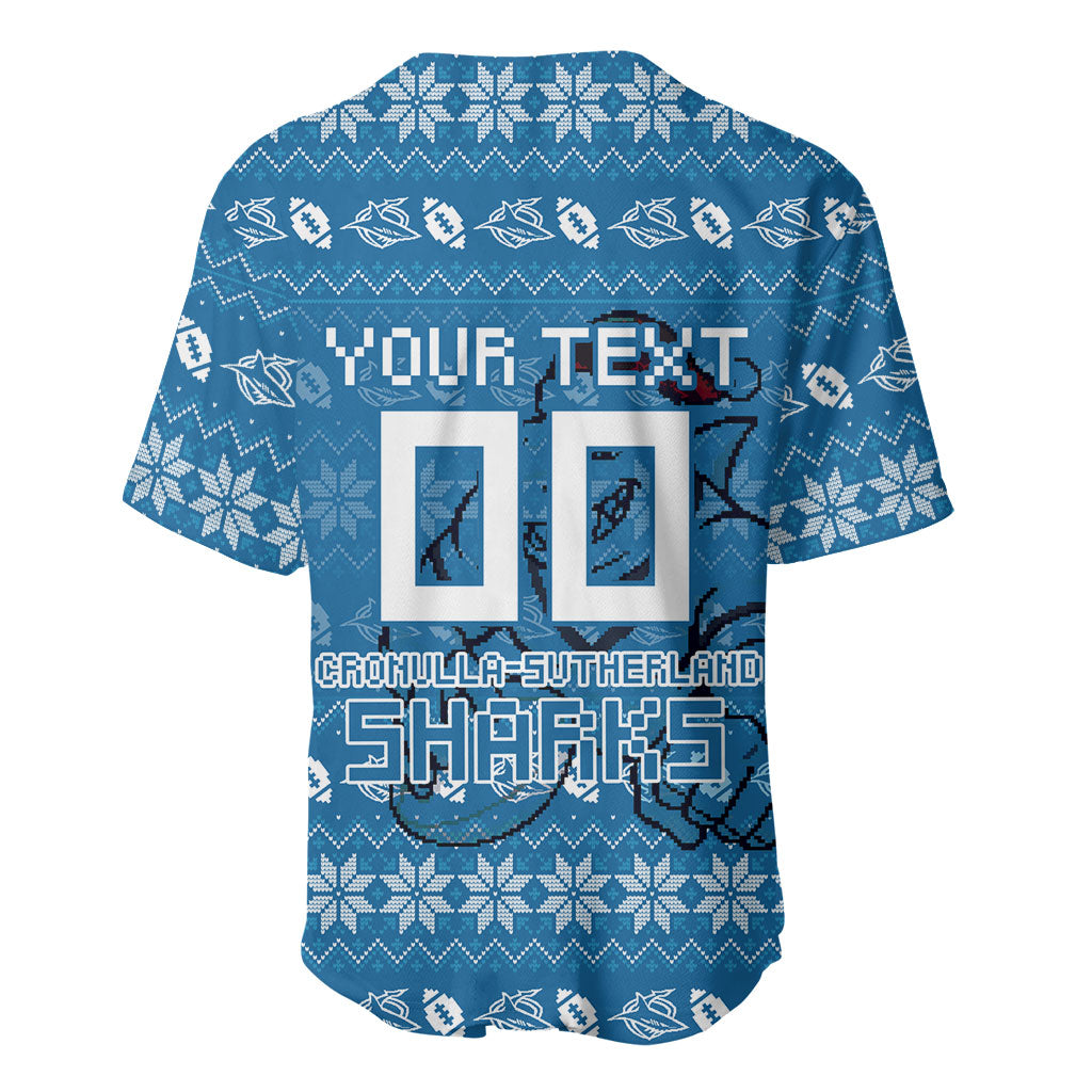 Personalized Cronulla Sharks Christmas Baseball Jersey Australian Rugby Fans - Pixelated Ugly Xmas Pattern Mascot Santa
