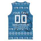 Personalized Cronulla Sharks Christmas Basketball Jersey Australian Rugby Fans - Pixelated Ugly Xmas Pattern Mascot Santa