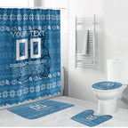 Personalized Cronulla Sharks Christmas Bathroom Set Australian Rugby Fans - Pixelated Ugly Xmas Pattern Mascot Santa