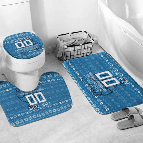 Personalized Cronulla Sharks Christmas Bathroom Set Australian Rugby Fans - Pixelated Ugly Xmas Pattern Mascot Santa