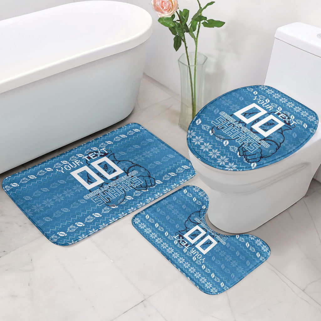 Personalized Cronulla Sharks Christmas Bathroom Set Australian Rugby Fans - Pixelated Ugly Xmas Pattern Mascot Santa