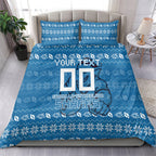 Personalized Cronulla Sharks Christmas Bedding Set Australian Rugby Fans - Pixelated Ugly Xmas Pattern Mascot Santa