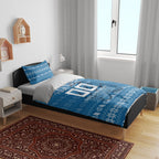 Personalized Cronulla Sharks Christmas Bedding Set Australian Rugby Fans - Pixelated Ugly Xmas Pattern Mascot Santa