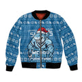 Personalized Cronulla Sharks Christmas Bomber Jacket Australian Rugby Fans - Pixelated Ugly Xmas Pattern Mascot Santa