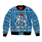 Personalized Cronulla Sharks Christmas Bomber Jacket Australian Rugby Fans - Pixelated Ugly Xmas Pattern Mascot Santa