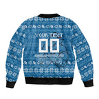 Personalized Cronulla Sharks Christmas Bomber Jacket Australian Rugby Fans - Pixelated Ugly Xmas Pattern Mascot Santa