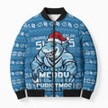 Personalized Cronulla Sharks Christmas Bomber Puffer Jacket Australian Rugby Fans - Pixelated Ugly Xmas Pattern Mascot Santa