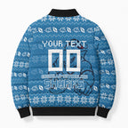 Personalized Cronulla Sharks Christmas Bomber Puffer Jacket Australian Rugby Fans - Pixelated Ugly Xmas Pattern Mascot Santa