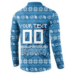 Personalized Cronulla Sharks Christmas Button Sweatshirt Australian Rugby Fans - Pixelated Ugly Xmas Pattern Mascot Santa
