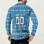 Personalized Cronulla Sharks Christmas Button Sweatshirt Australian Rugby Fans - Pixelated Ugly Xmas Pattern Mascot Santa