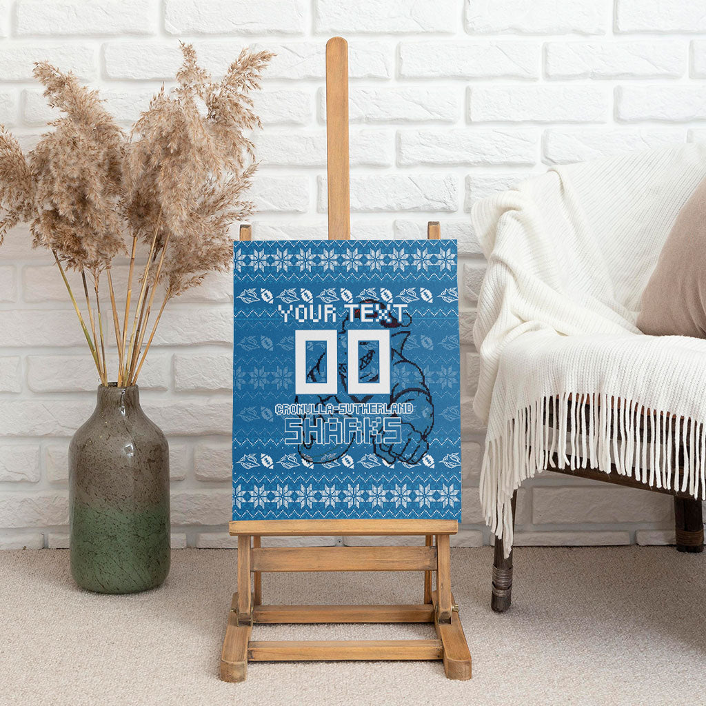 Personalized Cronulla Sharks Christmas Canvas Wall Art Australian Rugby Fans - Pixelated Ugly Xmas Pattern Mascot Santa