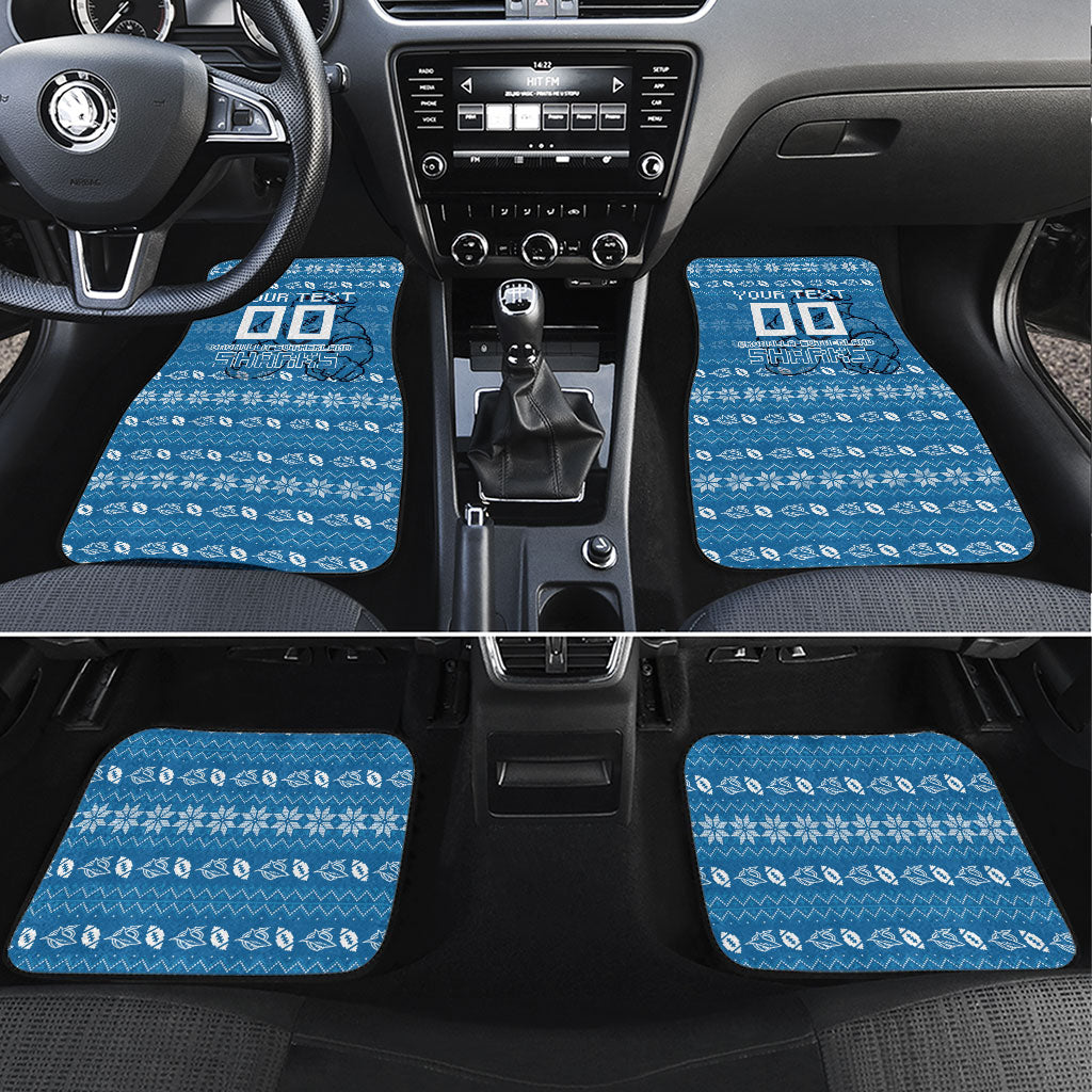 Personalized Cronulla Sharks Christmas Car Mats Australian Rugby Fans - Pixelated Ugly Xmas Pattern Mascot Santa