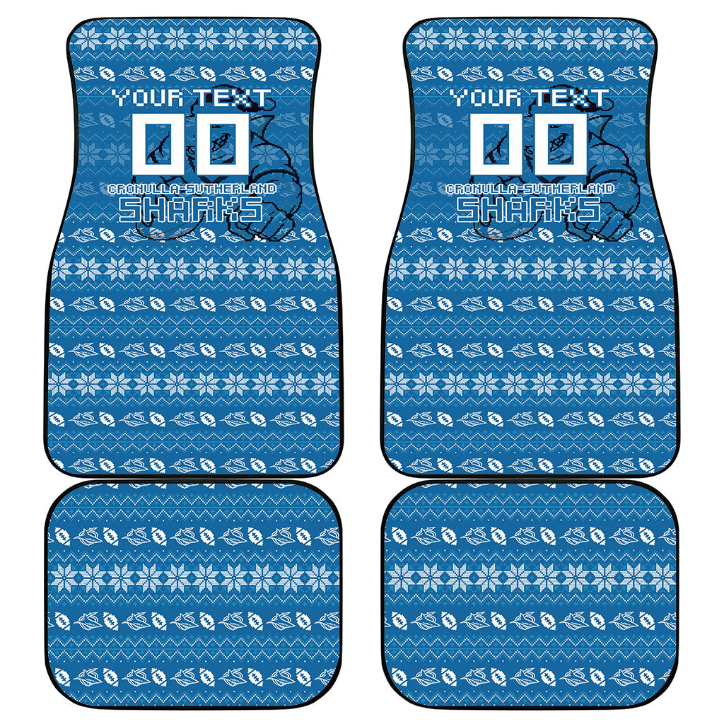 Personalized Cronulla Sharks Christmas Car Mats Australian Rugby Fans - Pixelated Ugly Xmas Pattern Mascot Santa