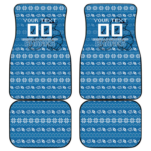 Personalized Cronulla Sharks Christmas Car Mats Australian Rugby Fans - Pixelated Ugly Xmas Pattern Mascot Santa