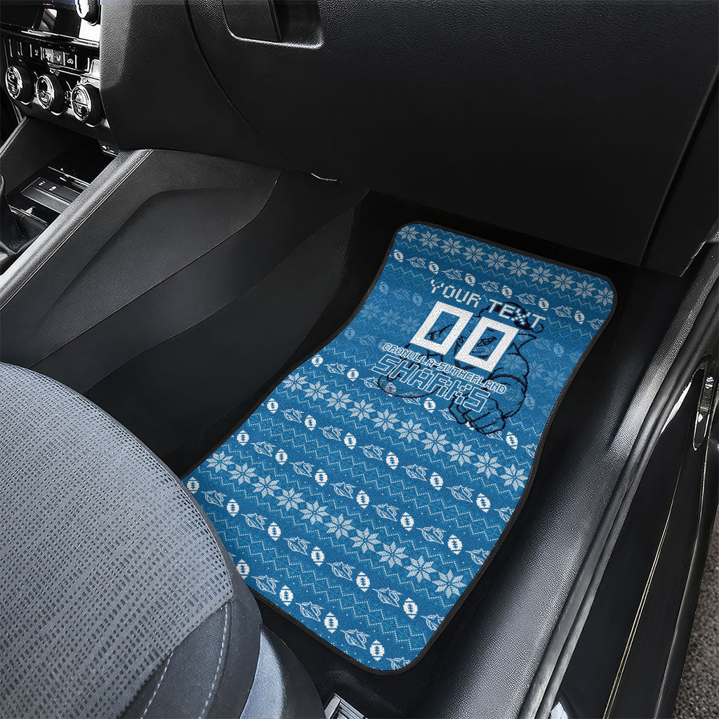Personalized Cronulla Sharks Christmas Car Mats Australian Rugby Fans - Pixelated Ugly Xmas Pattern Mascot Santa