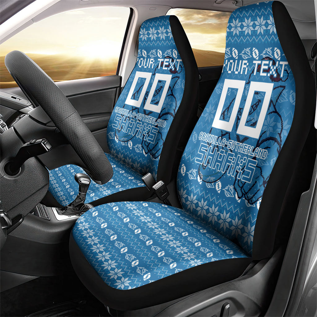Personalized Cronulla Sharks Christmas Car Seat Cover Australian Rugby Fans - Pixelated Ugly Xmas Pattern Mascot Santa