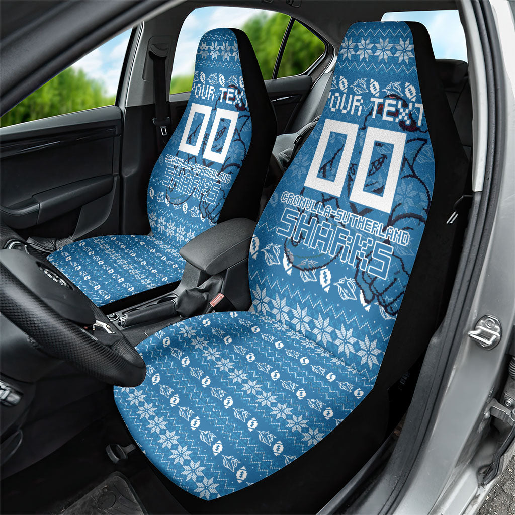 Personalized Cronulla Sharks Christmas Car Seat Cover Australian Rugby Fans - Pixelated Ugly Xmas Pattern Mascot Santa