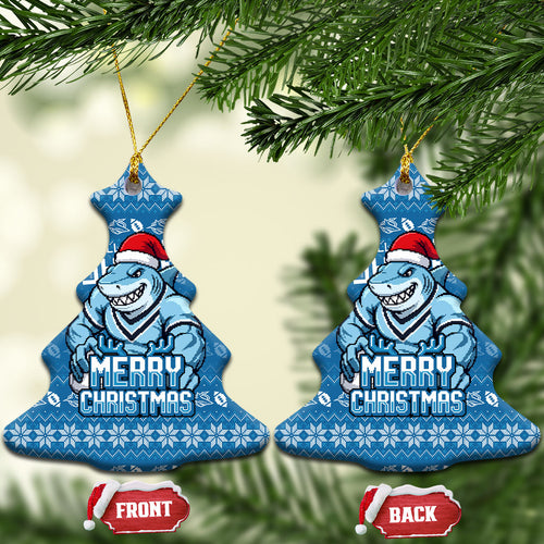 Cronulla Sharks Christmas Ceramic Ornament Australian Rugby Fans - Pixelated Ugly Xmas Pattern Mascot Santa