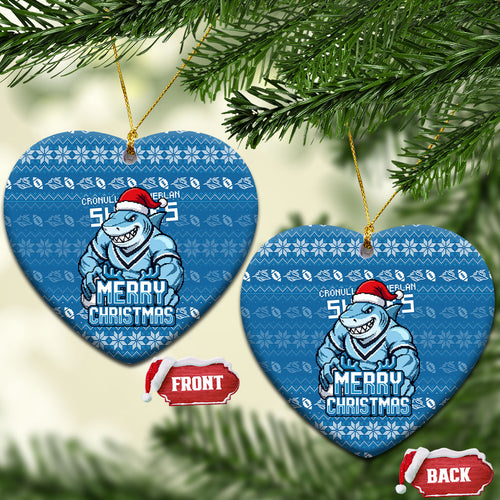 Cronulla Sharks Christmas Ceramic Ornament Australian Rugby Fans - Pixelated Ugly Xmas Pattern Mascot Santa