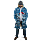 Personalized Cronulla Sharks Christmas Cloak Australian Rugby Fans - Pixelated Ugly Xmas Pattern Mascot Santa