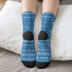 Personalized Cronulla Sharks Christmas Crew Socks Australian Rugby Fans - Pixelated Ugly Xmas Pattern Mascot Santa