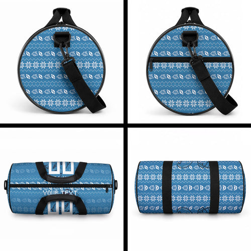 Personalized Cronulla Sharks Christmas Duffle Bag Australian Rugby Fans - Pixelated Ugly Xmas Pattern Mascot Santa