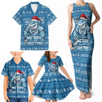 Personalized Cronulla Sharks Christmas Family Matching Tank Maxi Dress and Hawaiian Shirt Australian Rugby Fans - Pixelated Ugly Xmas Pattern Mascot Santa