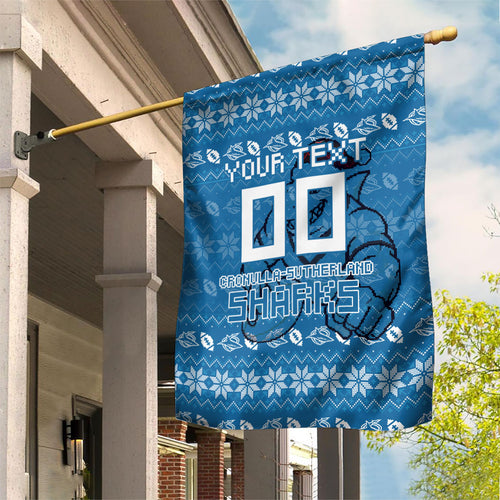 Personalized Cronulla Sharks Christmas Garden Flag Australian Rugby Fans - Pixelated Ugly Xmas Pattern Mascot Santa