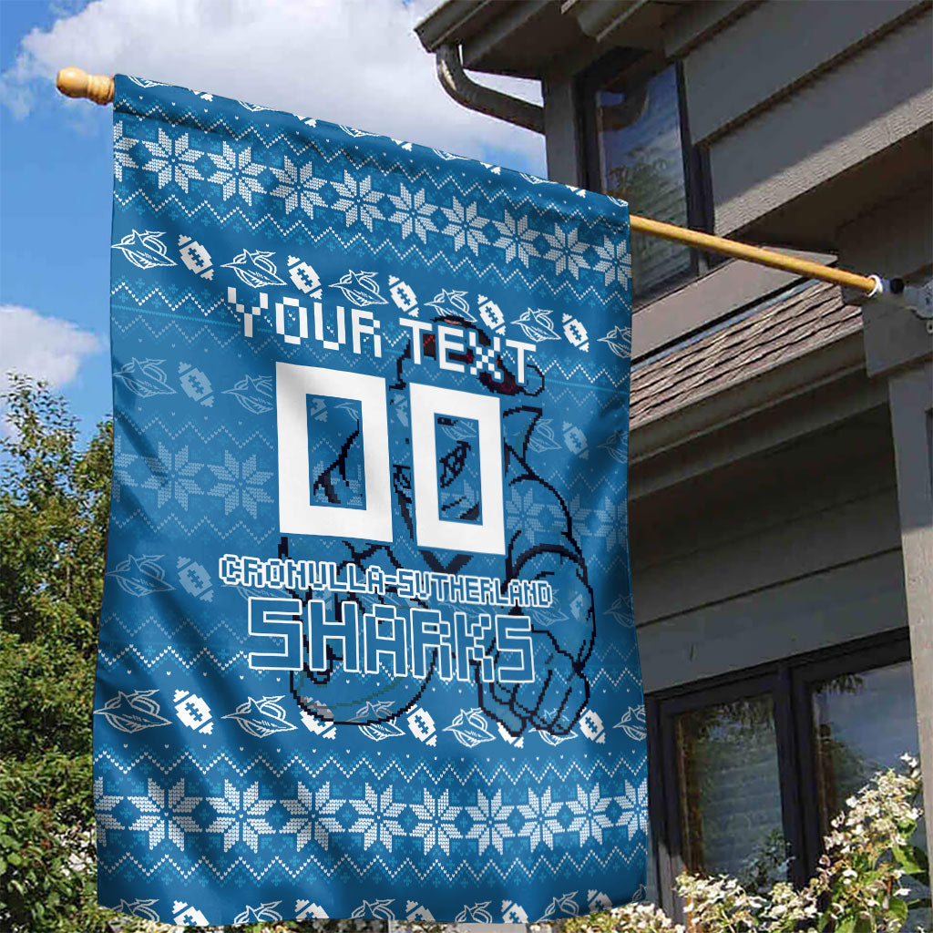 Personalized Cronulla Sharks Christmas Garden Flag Australian Rugby Fans - Pixelated Ugly Xmas Pattern Mascot Santa