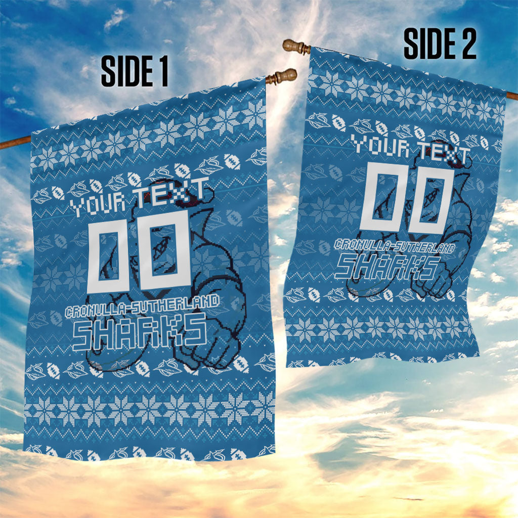 Personalized Cronulla Sharks Christmas Garden Flag Australian Rugby Fans - Pixelated Ugly Xmas Pattern Mascot Santa
