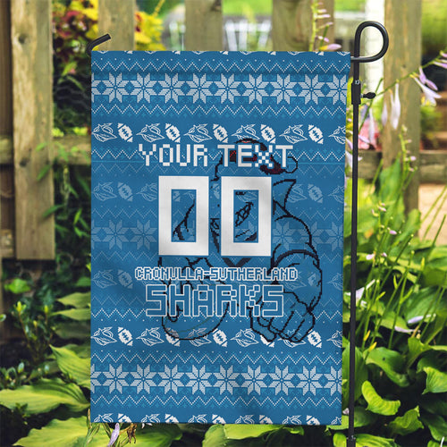 Personalized Cronulla Sharks Christmas Garden Flag Australian Rugby Fans - Pixelated Ugly Xmas Pattern Mascot Santa