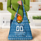 Personalized Cronulla Sharks Christmas Grocery Bag Australian Rugby Fans - Pixelated Ugly Xmas Pattern Mascot Santa