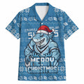Personalized Cronulla Sharks Christmas Hawaiian Shirt Australian Rugby Fans - Pixelated Ugly Xmas Pattern Mascot Santa
