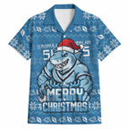 Personalized Cronulla Sharks Christmas Hawaiian Shirt Australian Rugby Fans - Pixelated Ugly Xmas Pattern Mascot Santa