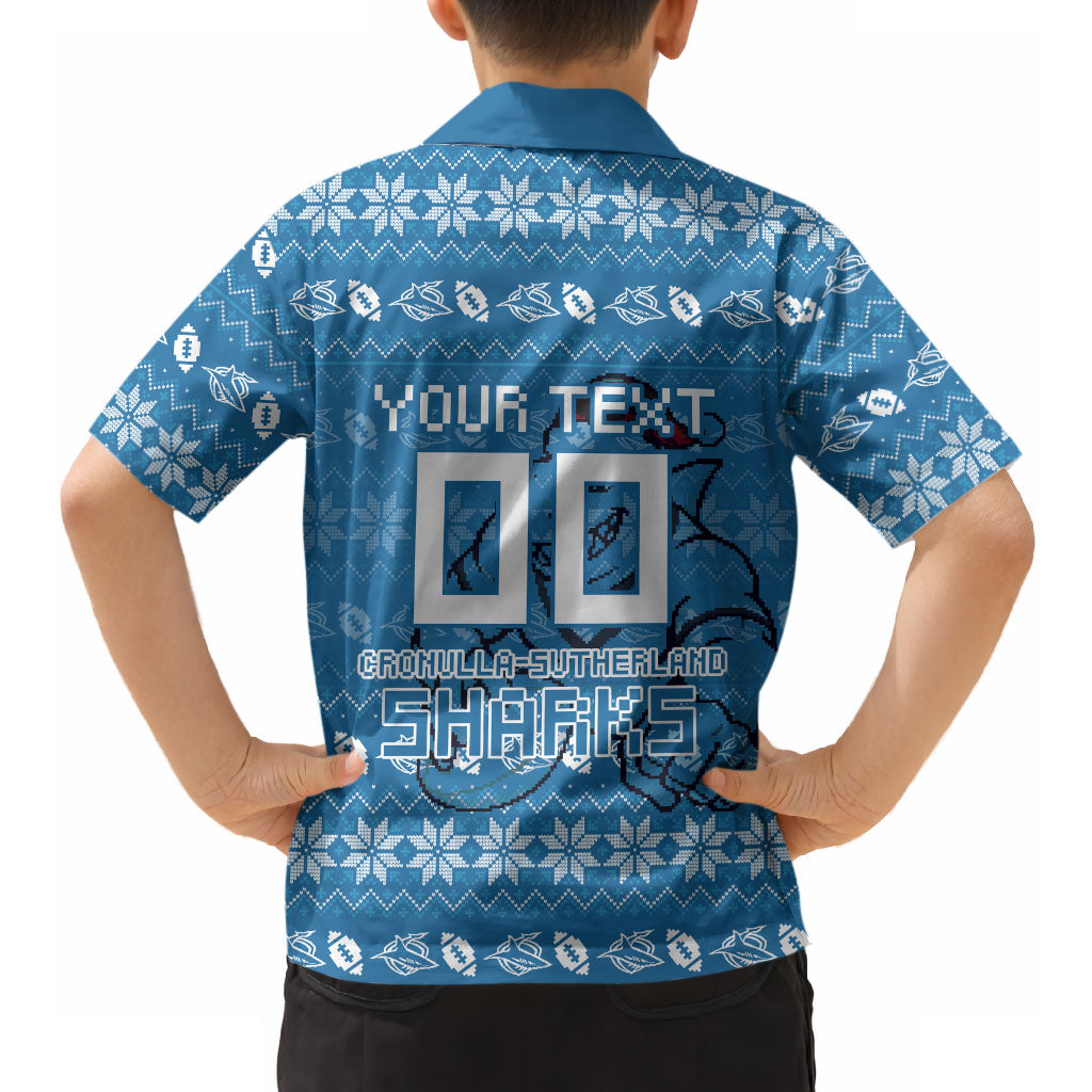 Personalized Cronulla Sharks Christmas Hawaiian Shirt Australian Rugby Fans - Pixelated Ugly Xmas Pattern Mascot Santa
