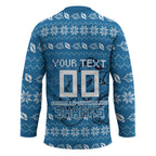 Personalized Cronulla Sharks Christmas Hockey Jersey Australian Rugby Fans - Pixelated Ugly Xmas Pattern Mascot Santa