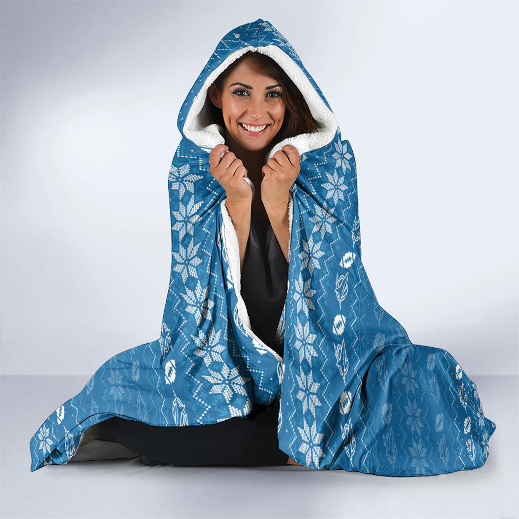 Personalized Cronulla Sharks Christmas Hooded Blanket Australian Rugby Fans - Pixelated Ugly Xmas Pattern Mascot Santa