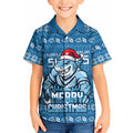 Personalized Cronulla Sharks Christmas Kid Hawaiian Shirt Australian Rugby Fans - Pixelated Ugly Xmas Pattern Mascot Santa