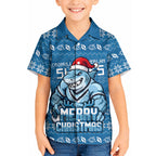 Personalized Cronulla Sharks Christmas Kid Hawaiian Shirt Australian Rugby Fans - Pixelated Ugly Xmas Pattern Mascot Santa