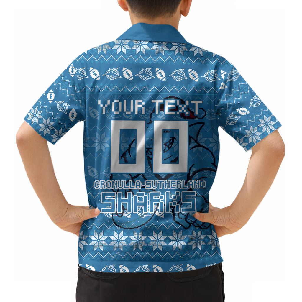 Personalized Cronulla Sharks Christmas Kid Hawaiian Shirt Australian Rugby Fans - Pixelated Ugly Xmas Pattern Mascot Santa